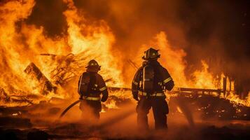 Feuerwehrmann im schützend Ausrüstung Kämpfe tobt foto