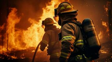 Feuerwehrmann im schützend Ausrüstung Kämpfe tobt foto