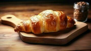 Französisch Essen Gourmet Mahlzeit frisch Croissant auf hölzern Tabelle foto