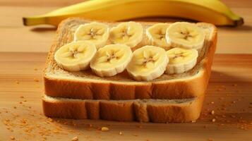 frisch Banane Scheibe auf ganze Weizen Brot ein gesund Snack foto