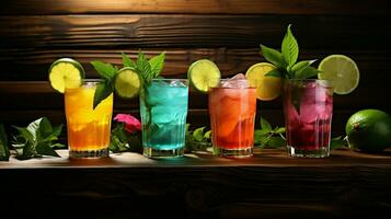 frisch Cocktails auf hölzern Tabelle mit Blätter foto