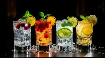 frisch Cocktails mit Eis Zitrone Limette und Früchte foto