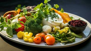 frisch Gourmet Vorspeise Teller mit gesund Vegetarier foto