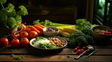 frisch gesund Vegetarier Mahlzeit bereit mit organisch Gemüse foto