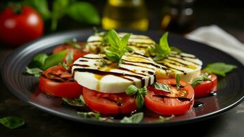 frisch Vegetarier Salat mit gegrillt Tomate und Mozzarella foto