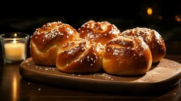 frisch gebacken Süss Brötchen ein Gourmet Snack zum Genuss foto