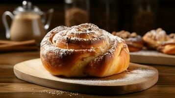 frisch gebacken Süss Brötchen ein Gourmet Snack zum Genuss foto