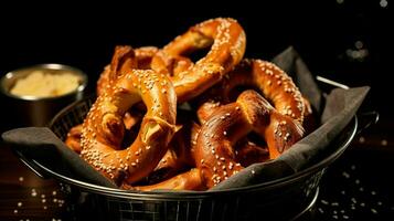 frisch gebacken Brezeln ein knackig Genuss zum ein Gourmet foto