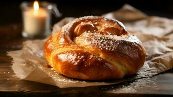 frisch gebacken Süss Brötchen ein Gourmet Snack zum Genuss foto