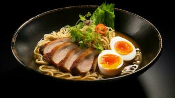 frisch gekocht Ramen Nudeln mit Schweinefleisch Gemüse foto