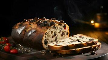 Frische und Gourmet Brot gebacken gesund Essen dunkel foto