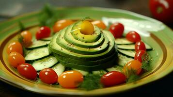 Frische auf ein Teller Avocado Fleisch Gemüse foto