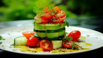 Frische auf ein Teller Gourmet Salat Gurke Avocado foto