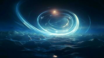glühend Flüssigkeit Wellen erleuchten dunkel Stratosphäre Kugel foto
