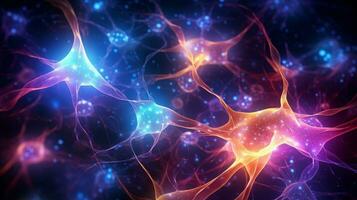 glühend Synapse multi farbig neural Kommunikation foto