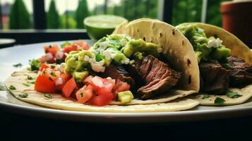 gegrillt Rindfleisch Taco mit frisch Tomate Koriander und hausgemacht foto