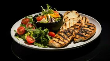 gegrillt Hähnchen Brust mit gesund Salat Gourmet Soße foto