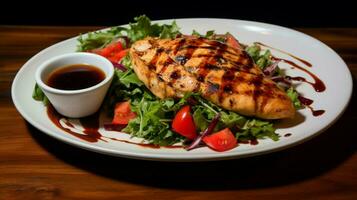 gegrillt Hähnchen Brust mit gesund Salat Gourmet Soße foto