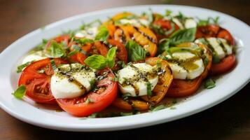 gegrillt Tomate und Mozzarella Salat ein Gourmet Vegetarier foto