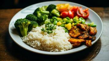 gesund Vegetarier Mittagessen Teller mit Reis und Gemüse foto