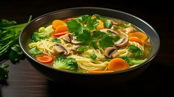 gesund Vegetarier Mahlzeit frisch hausgemacht Nudel Suppe foto