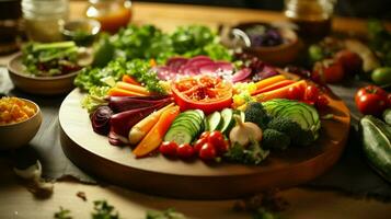 gesund Vegetarier Mahlzeit mit frisch organisch Gemüse foto