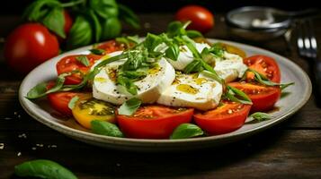 gesund Vegetarier Mahlzeit mit frisch Tomate und Mozzarella foto