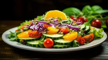 gesund Vegetarier Salat Mahlzeit mit frisch organisch Gemüse foto