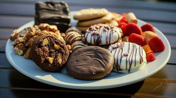 hausgemacht Dessert Teller Süss Leckereien Süßigkeiten Schokolade Kochen foto