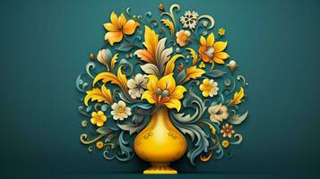 Illustration von aufwendig Blume Vase mit Gelb Flüssigkeit foto