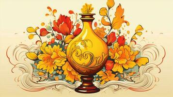 Illustration von aufwendig Blume Vase mit Gelb Flüssigkeit foto