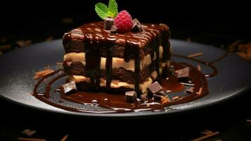 nachsichtig gebacken Dessert mit Schokolade Glasur Gourmet foto