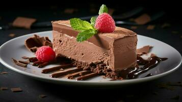 nachsichtig Gourmet Dessert ein Scheibe von Schokolade Mousse auf foto