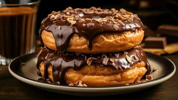 nachsichtig hausgemacht Krapfen mit Schokolade Glasur ein Süss foto