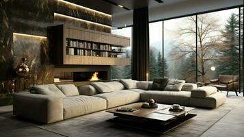 Luxus modern Leben Zimmer mit komfortabel Sofa foto
