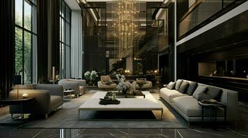 Luxus modern Leben Zimmer mit elegant Dekor foto