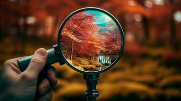 vergrößern Natur Schönheit mit Hand gehaltenen Teleskop foto