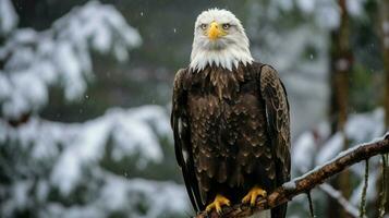majestätisch kahl Adler sich niederlassen starren mit Stärke foto