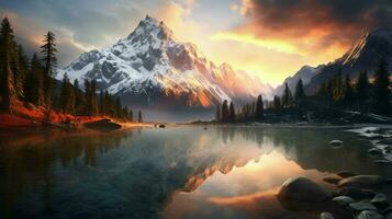 majestätisch Berg Angebot spiegelt natürlich Schönheit beim Dämmerung foto