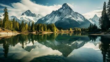 majestätisch Berg Angebot spiegelt still Szene im Wasser foto