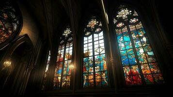 mittelalterlich Kapelle mit gotisch die Architektur befleckt Glas foto