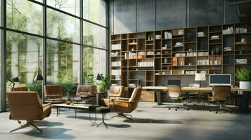 modern Büro Raum mit komfortabel hölzern Stühle foto