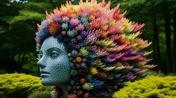 multi farbig Blume Kopf im formal Garten Vitrinen Schönheit foto