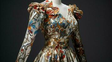 multi farbig Textil- Muster auf elegant Kleid foto