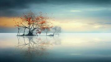 Natur Schönheit reflektiert im still Wasser Szene foto