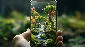 Natur Szene im Smartphone Technologie schließen oben foto