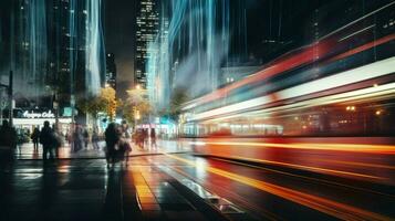 Nacht Transport verschwommen Bewegung modern Stadt Leben foto