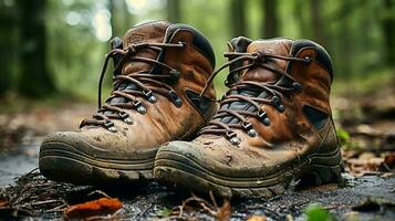 alt Leder Wandern Stiefel getragen durch Männer im schlammig Natur foto