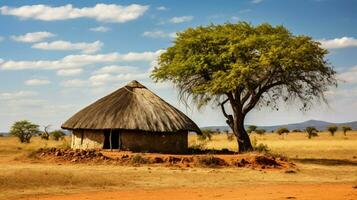 alt mit Stroh gedeckt Dach Hütte im afrikanisch Landschaft foto