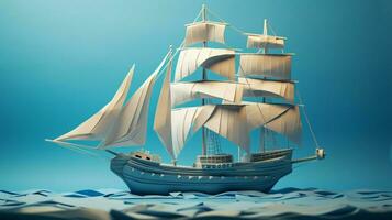 Origami Papier Kunst Schiff Segel auf Phantasie nautisch foto